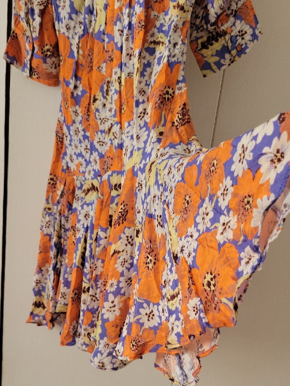 Free People Orange & Blue Floral Mini Dress - Picture 3 of 10